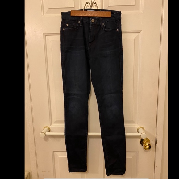 7 for all mankind b(air) denim high waist skinny jean in blue black river thames - Picture 2 of 7
